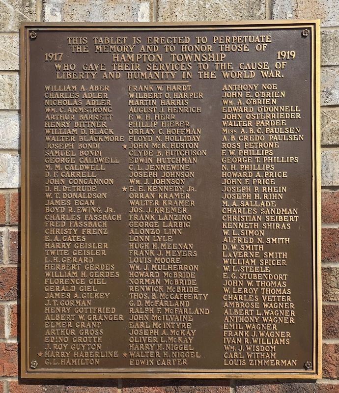 Hampton Township World War Honor Roll Marker image. Click for full size.