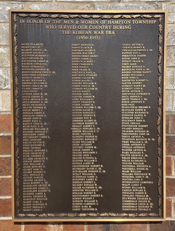 Hampton Township Korean War Honor Roll Marker. Click for full size. Hampton Township Korean War Honor Roll Marker image. Click for full size.
