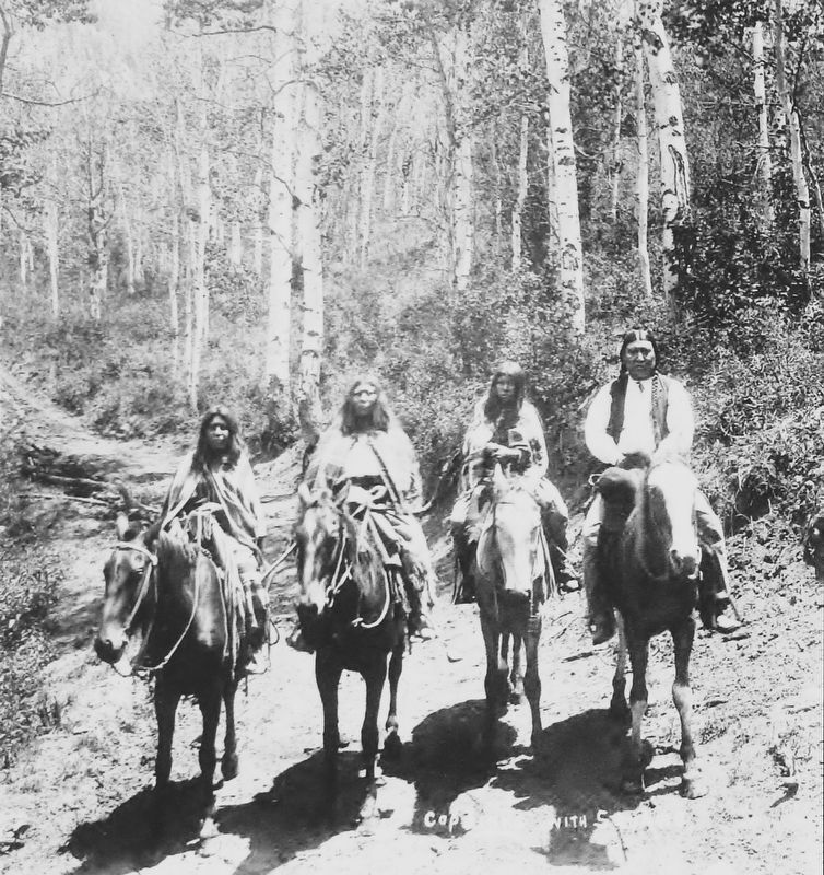 Marker detail: Ute People on Horseback image. Click for full size.