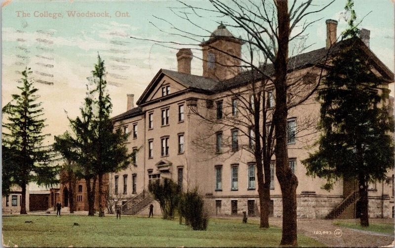 Woodstock College (former Canadian Literary Institute), Woodstock, Ontario ca 1908 image. Click for full size.