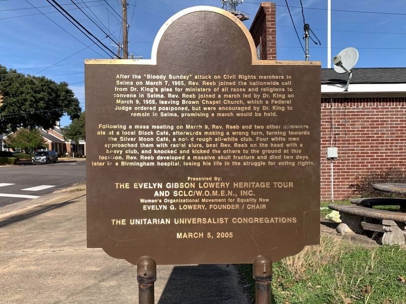 In Memory of The Reverend James J. Reeb Marker Side 2. Click for full size. In Memory of The Reverend James J. Reeb Marker Side 2 image. Click for full size.