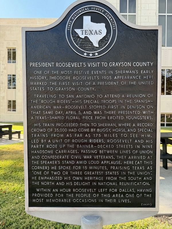 President Roosevelt's Visit to Grayson County Marker. Click for full size. President Roosevelt's Visit to Grayson County Marker image. Click for full size.