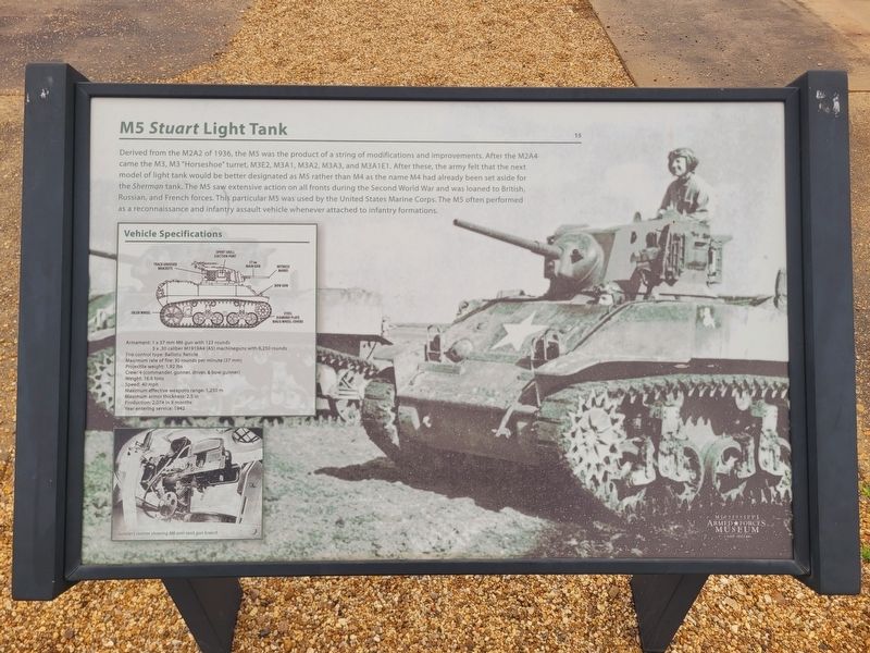 M5 <i>Stuart</i> Light Tank Marker. Click for full size. M5 <i>Stuart</i> Light Tank Marker image. Click for full size.