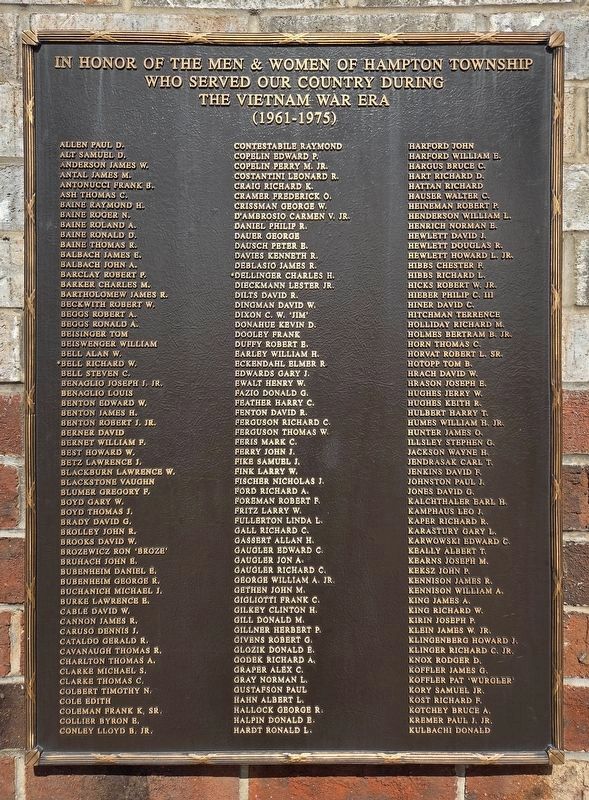 Hampton Township Vietnam Honor Roll Memorial (Panel 1). Click for full size. Hampton Township Vietnam Honor Roll Memorial (Panel 1) image. Click for full size.
