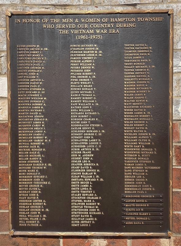Hampton Township Vietnam Honor Roll Memorial (Panel 2). Click for full size. Hampton Township Vietnam Honor Roll Memorial (Panel 2) image. Click for full size.