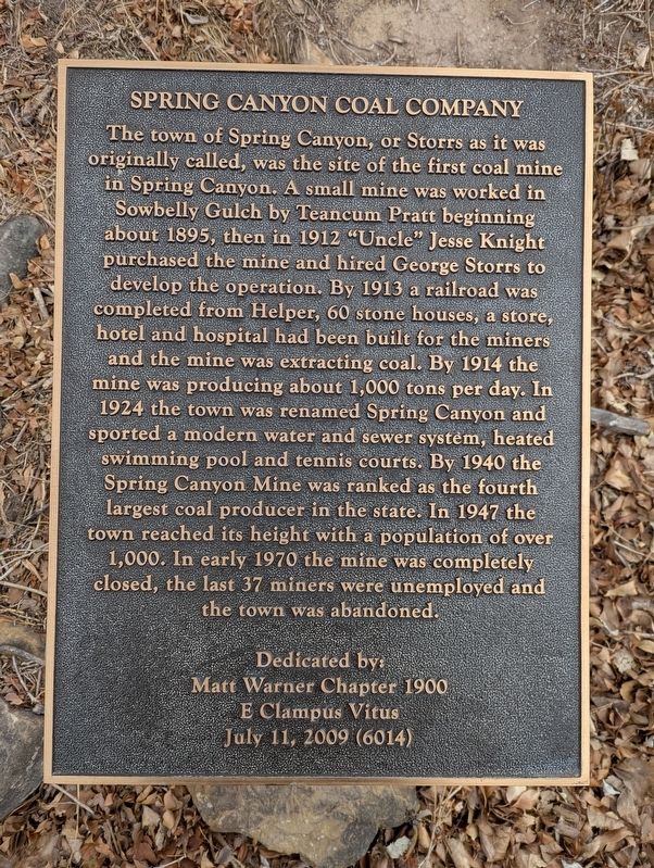 Spring Canyon Coal Company Marker. Click for full size. Spring Canyon Coal Company Marker image. Click for full size.