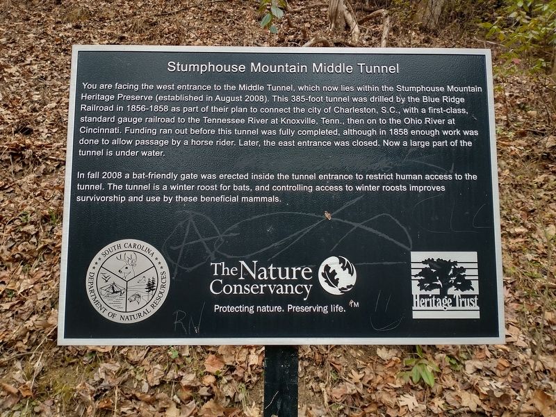 Stumphouse Mountain Middle Tunnel Marker. Click for full size. Stumphouse Mountain Middle Tunnel Marker image. Click for full size.