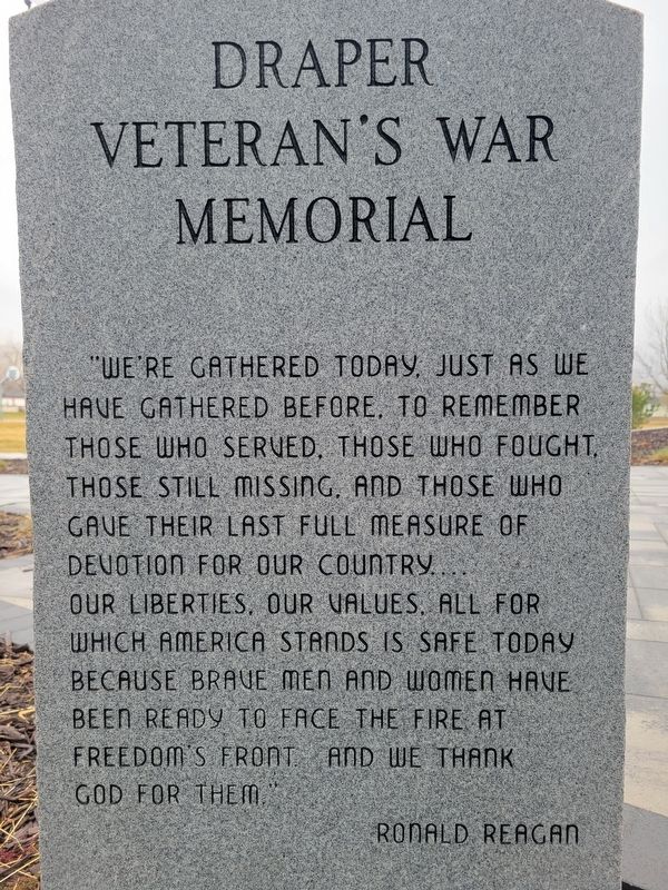 Draper Veteran's War Memorial Marker image. Click for full size.