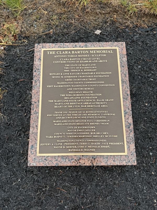 Donor plaque for The Clara Barton Memorial image. Click for full size.