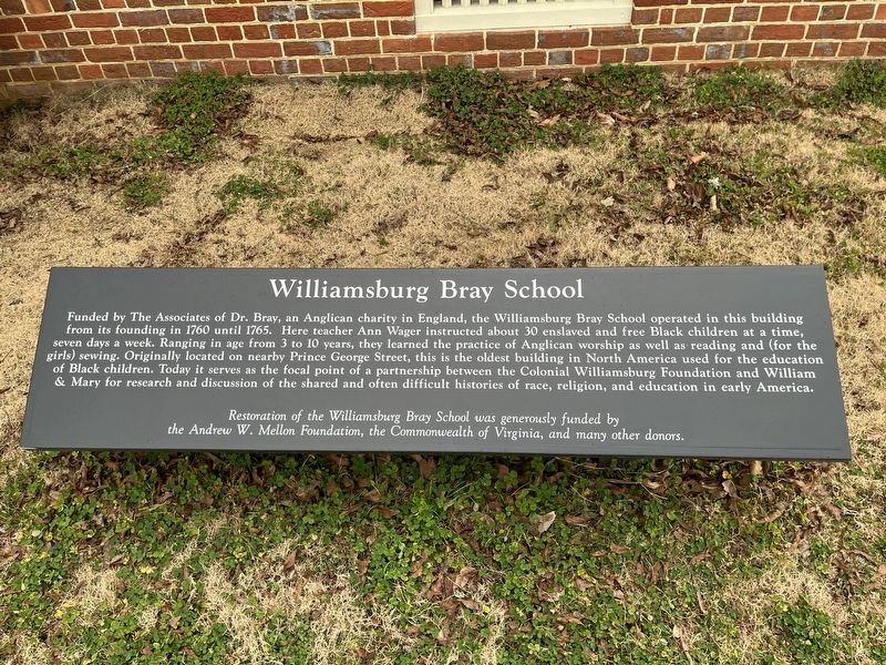 Williamsburg Bray School Marker. Click for full size. Williamsburg Bray School Marker image. Click for full size.