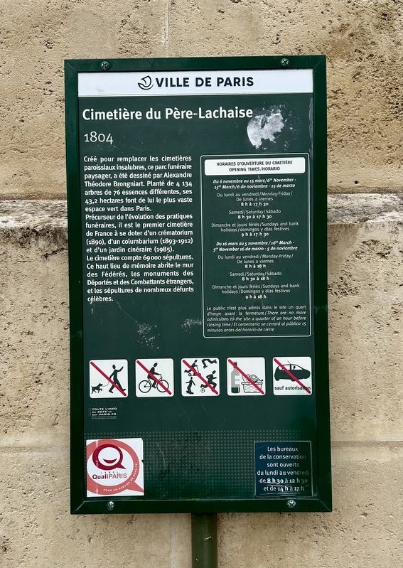 Cimeti�re du P�re-Lachaise / P�re-Lachaise Cemetery Marker image. Click for full size.