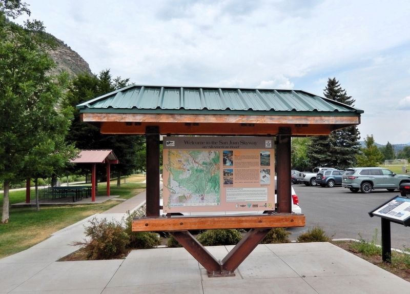 Welcome to the San Juan Skyway Marker (<i>east side</i>). Click for full size. Welcome to the San Juan Skyway Marker (<i>east side</i>) image. Click for full size.