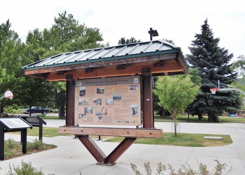 Welcome to the San Juan Skyway Marker (<i>west side</i>). Click for full size. Welcome to the San Juan Skyway Marker (<i>west side</i>) image. Click for full size.
