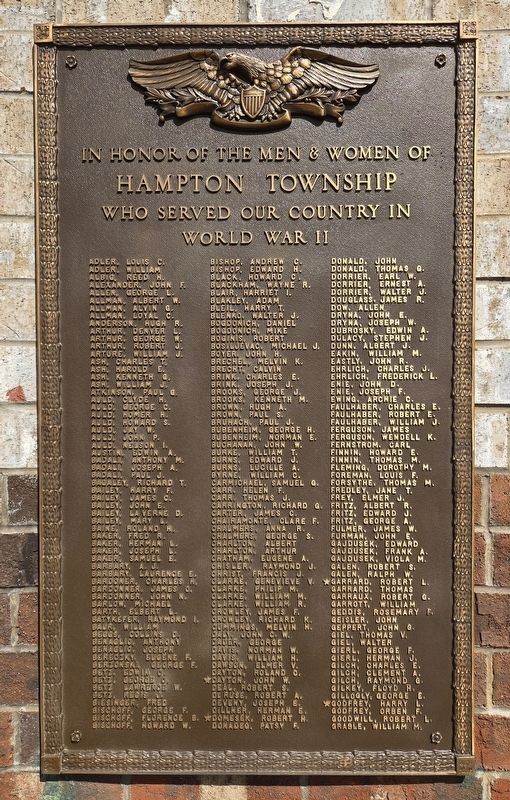 Hampton Township World War II Honor Roll Marker image. Click for full size.