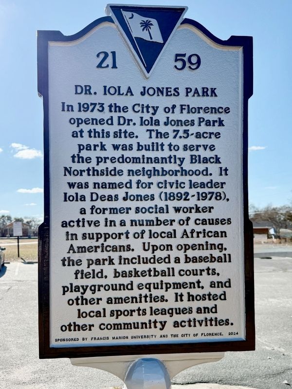 Dr. Iola Jones Park / American Legion Stadium side of the marker image. Click for full size.