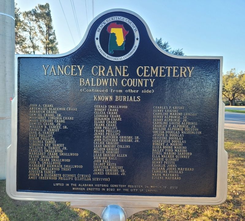 Yancey Crane Cemetery Marker - Reverse Side image. Click for full size.