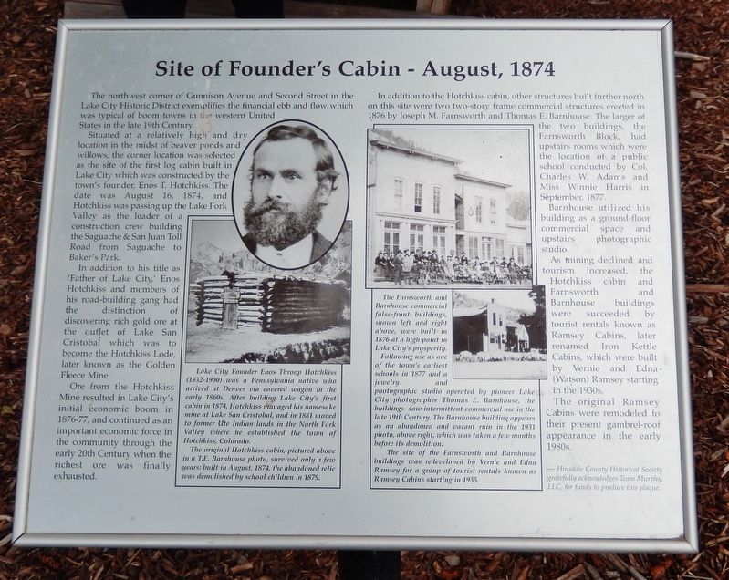 Site of Founder's Cabin � August, 1874 Marker image. Click for full size.