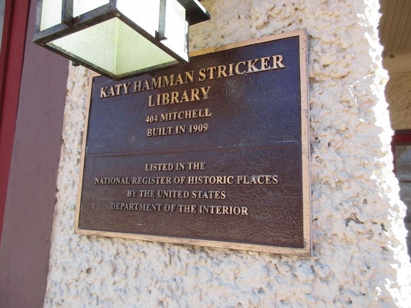 Katy Hamman Stricker Library N.R.H.P. plaque image. Click for full size.