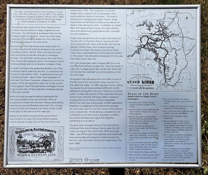 Lake City's First Post Office Marker image. Click for full size.