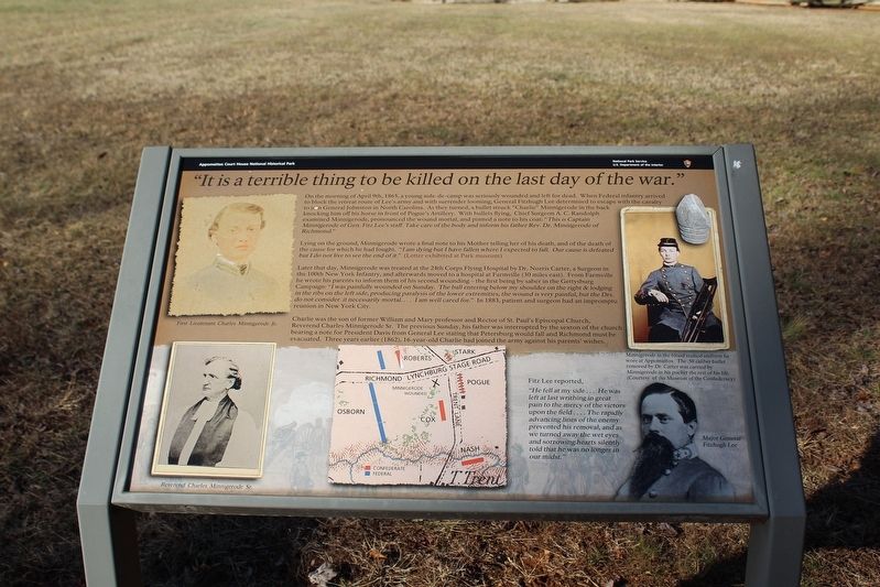 "It is a terrible thing to be killed on the last day of the war." Marker image. Click for full size.