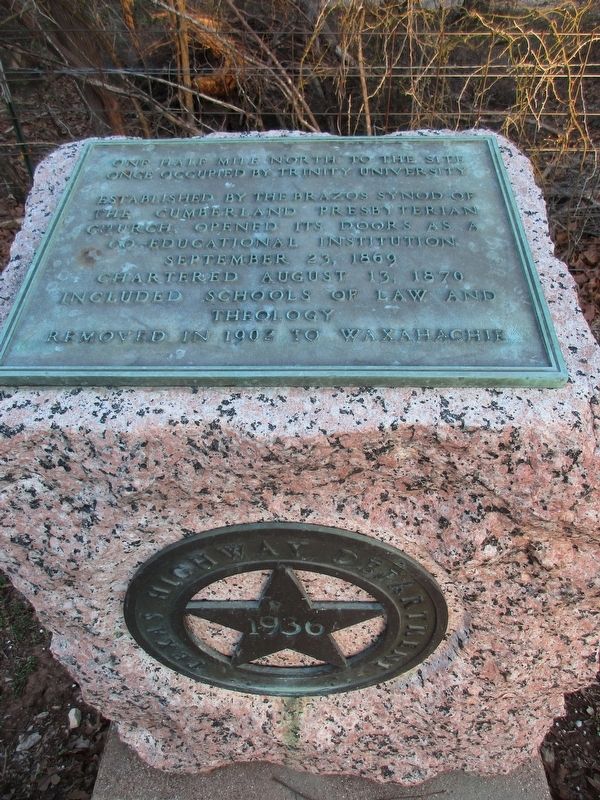 One Half Mile North to the Site Once Occupied by Trinity University Marker image. Click for full size.