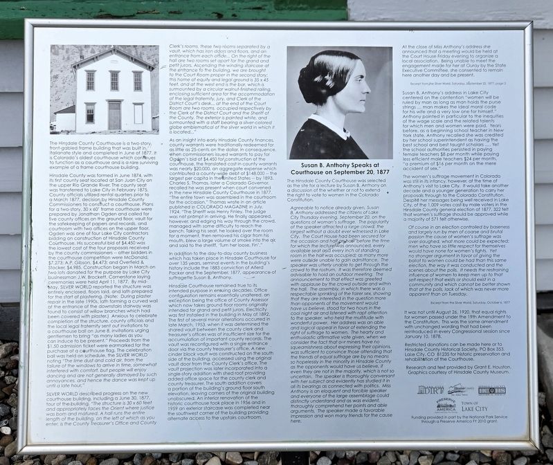 Susan B. Anthony Speaks at Courthouse on September 20, 1877 Marker image. Click for full size.