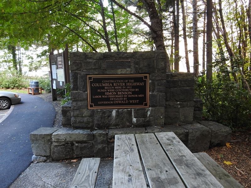 Construction of the Columbia River Highway Marker image. Click for full size.