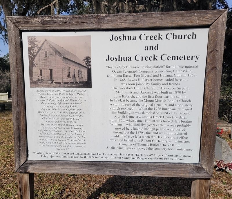 Joshua Creek Church and Joshua Creek Cemetery Marker image. Click for full size.