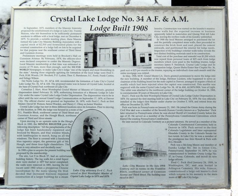 Crystal Lake Lodge No. 34 A.F. & A.M. Marker image. Click for full size.
