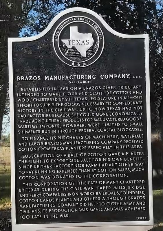 Brazos Manufacturing Company, C.S.A. Marker image. Click for full size.