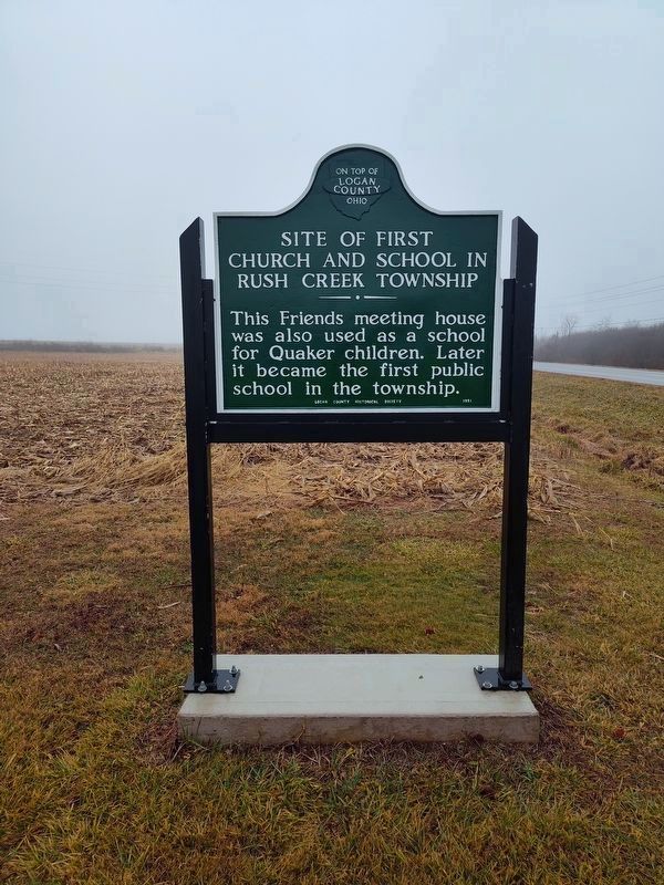Site of First Church and School in Rushcreek Township side of the marker image. Click for full size.