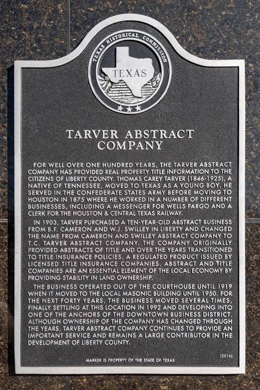 Tarver Abstract Company Marker. Click for full size. Tarver Abstract Company Marker image. Click for full size.