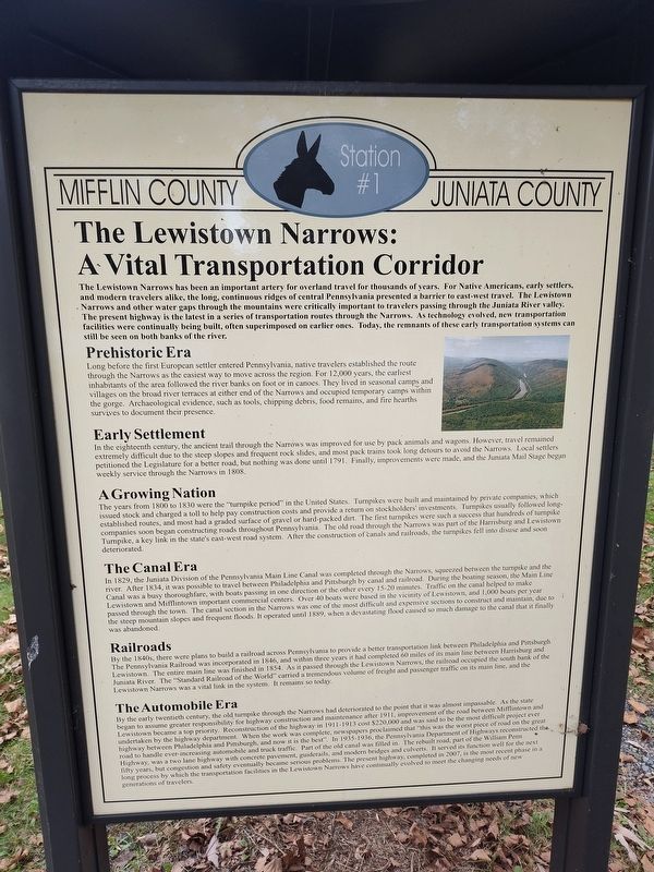 The Lewistown Narrows: A Vital Transportation Corridor Marker. Click for full size. The Lewistown Narrows: A Vital Transportation Corridor Marker image. Click for full size.