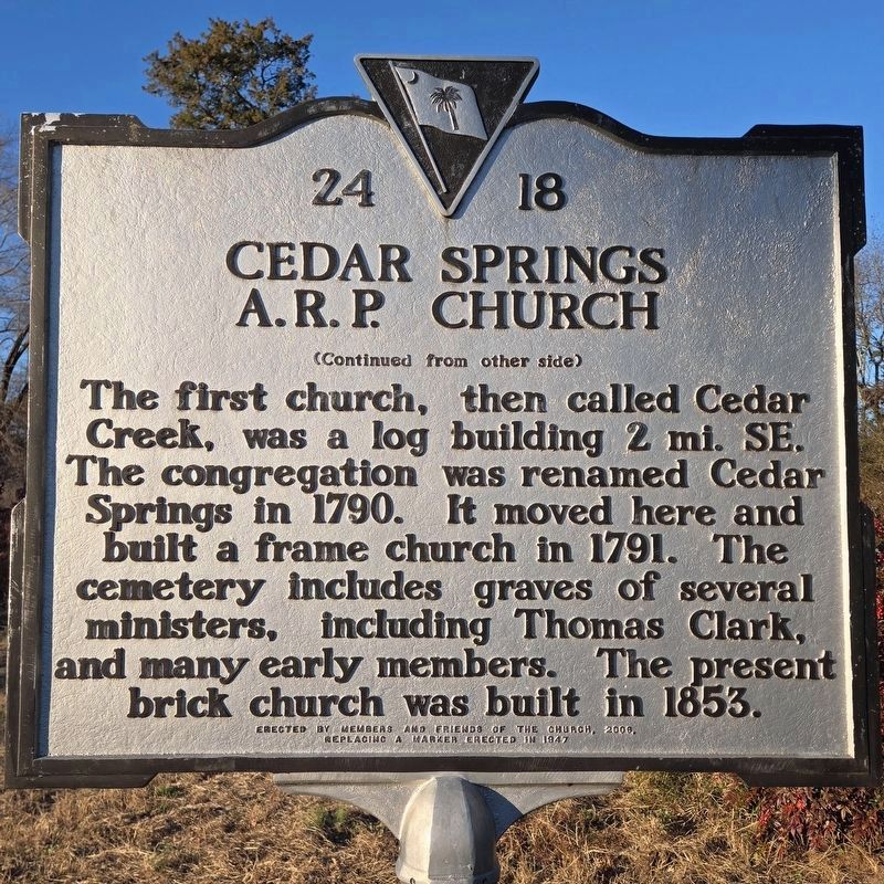 Closeup Cedar Springs A.R.P. Church Marker (side two) image. Click for full size.