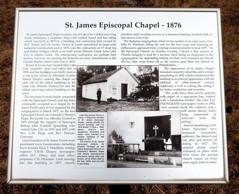 St. James Episcopal Chapel � 1876 Marker image. Click for full size.