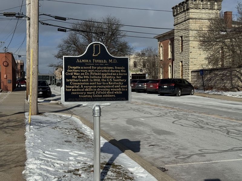 Marker with historic jail on right and Porter County Museum on left.. Click for full size. Marker with historic jail on right and Porter County Museum on left. image. Click for full size.