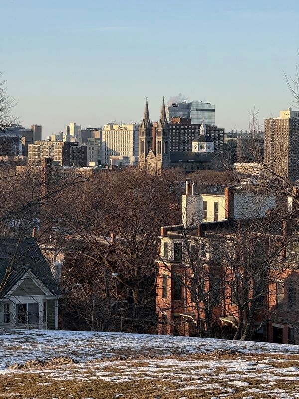 View of Mission Church, Boston from nearby Highland Park aka Fort Hill Park, Roxbury. Click for full size. View of Mission Church, Boston from nearby Highland Park aka Fort Hill Park, Roxbury image. Click for full size.