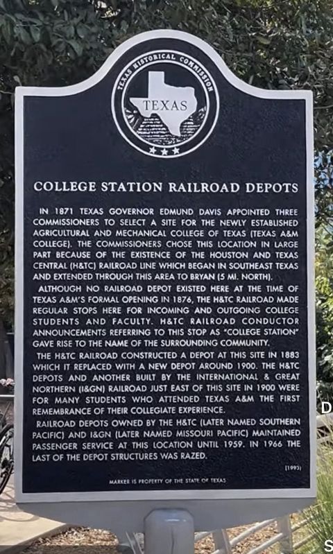 College Station Railroad Depots Marker. Click for full size. College Station Railroad Depots Marker image. Click for full size.