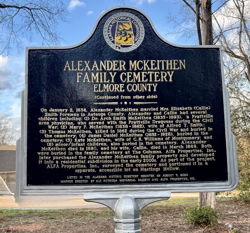 Alexander McKeithen Family Cemetery Marker (side 2) image. Click for full size.