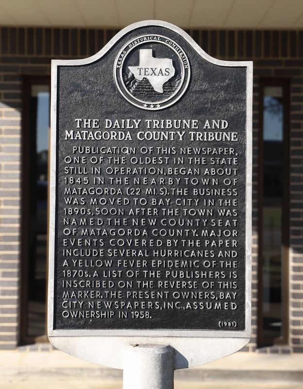 The Daily Tribune and Matagorda County Tribune Marker image. Click for full size.