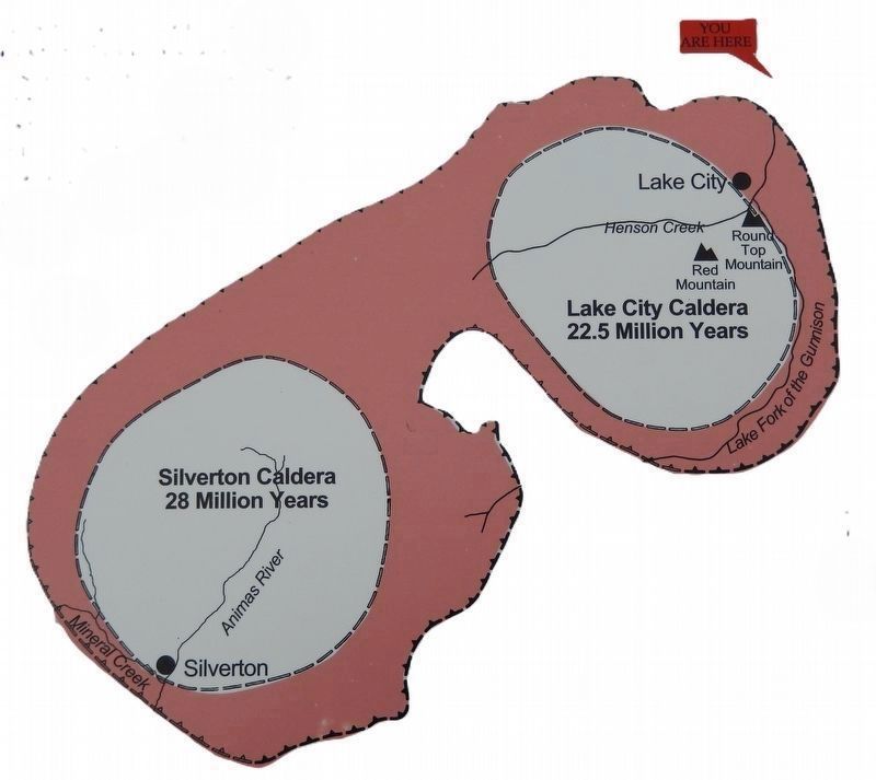 Marker detail: Lake City & Silverton Calderas image. Click for full size.