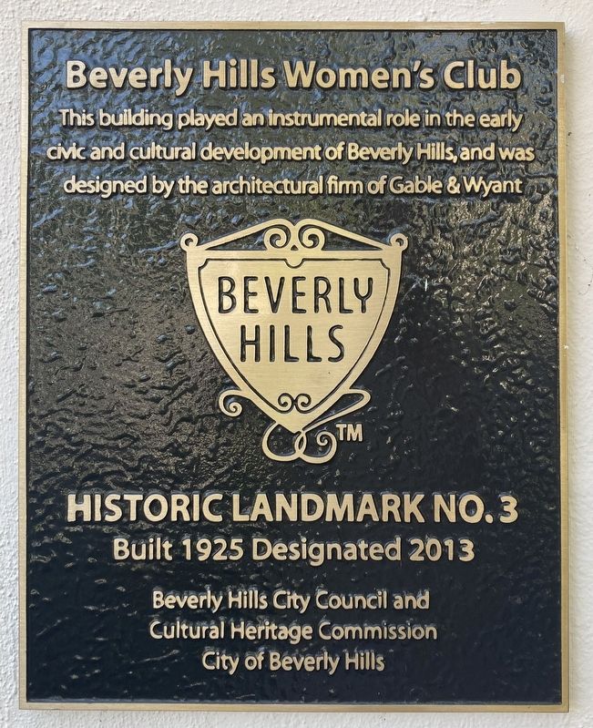 Beverly Hills Women's Club Marker. Click for full size. Beverly Hills Women's Club Marker image. Click for full size.