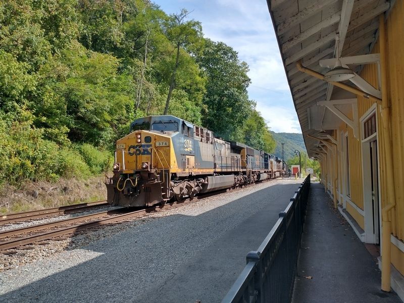 Freight Train Passing the Thurmond, WV Depot.. Click for full size. Freight Train Passing the Thurmond, WV Depot. image. Click for full size.