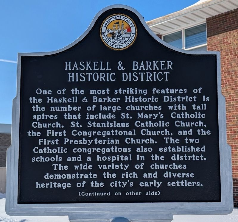 Haskell & Barker Historic District Marker, Side One image. Click for full size.