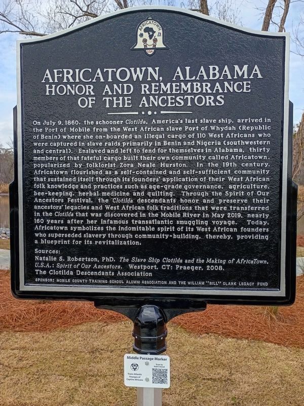 Africatown, Alabama. Honor and Remembrance of the Ancestors side of marker image. Click for full size.