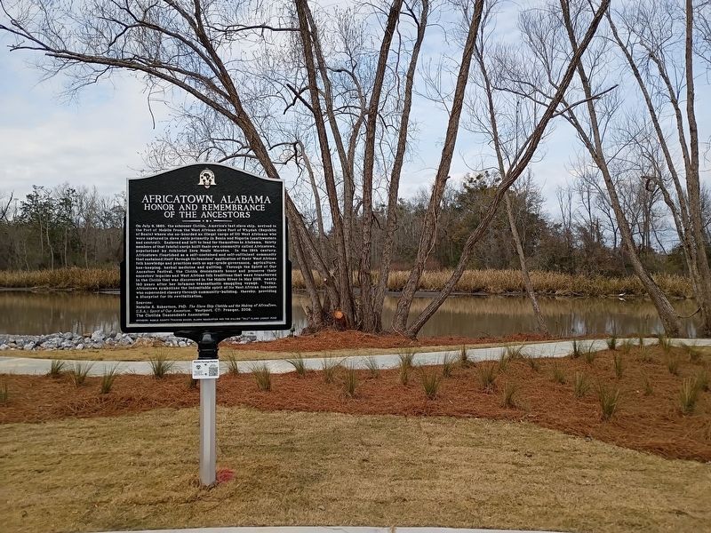 Africatown, Alabama. Marker view with QR code plaque for more information image. Click for full size.