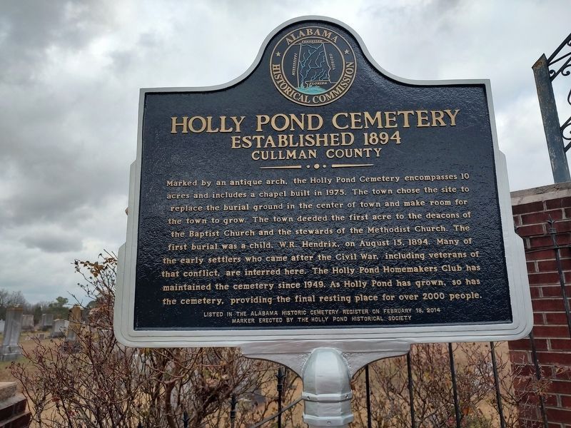 Holly Pond Cemetery Marker. Click for full size. Holly Pond Cemetery Marker image. Click for full size.