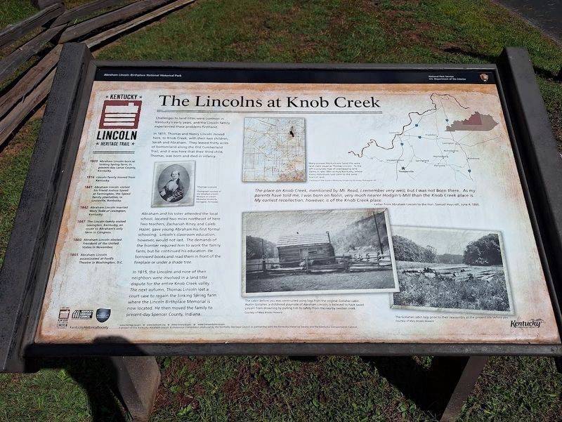 The Lincolns at Knob Creek Marker. Click for full size. The Lincolns at Knob Creek Marker image. Click for full size.