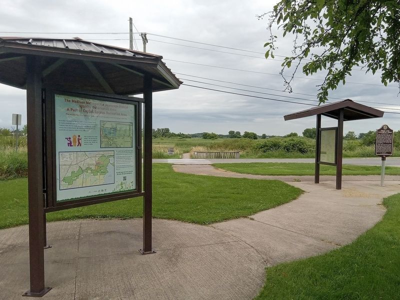 Marker kiosk across the road from the trail to the observation area. Click for full size. Marker kiosk across the road from the trail to the observation area image. Click for full size.