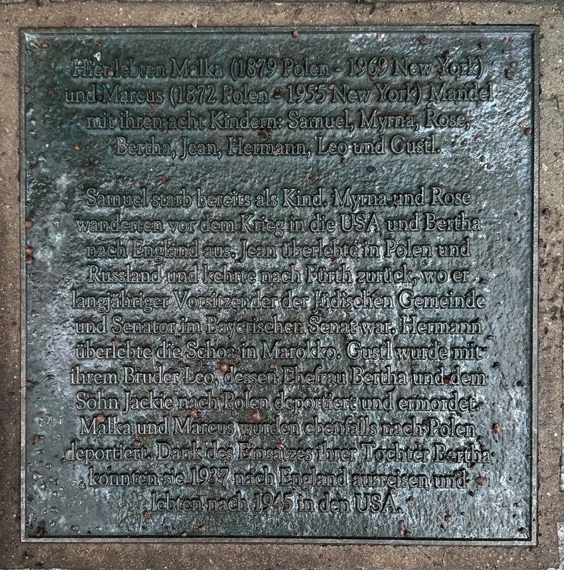 Malka and Marcus Mandel Marker. Click for full size. Malka and Marcus Mandel Marker image. Click for full size.